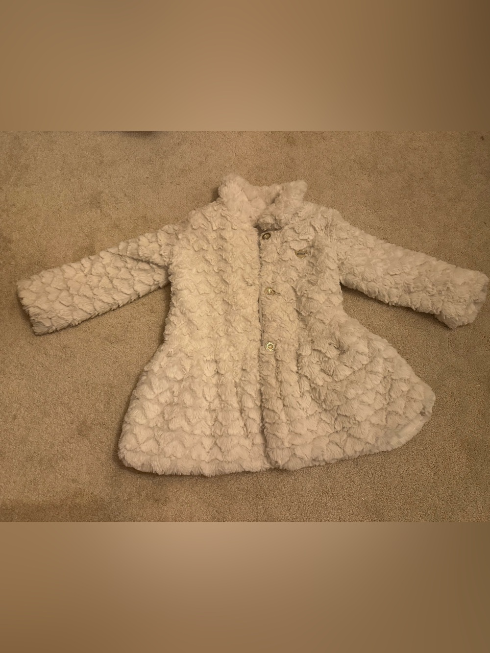 Juicy Couture Cream Faux Fur Girls Coat with Textured Pattern